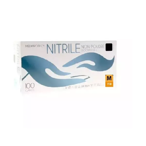GANT NITRILE NOIR Taille M NON POUDRE (7/8) Boite de 100